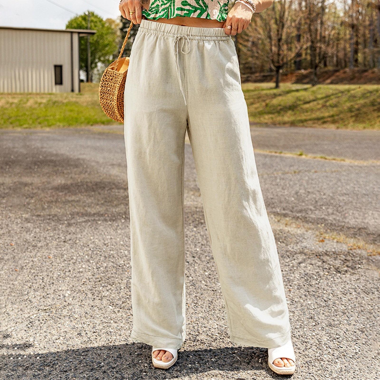 

Женские повседневные широкие брюки с карманами, модные свободные брюки из хлопка и льна XL белый