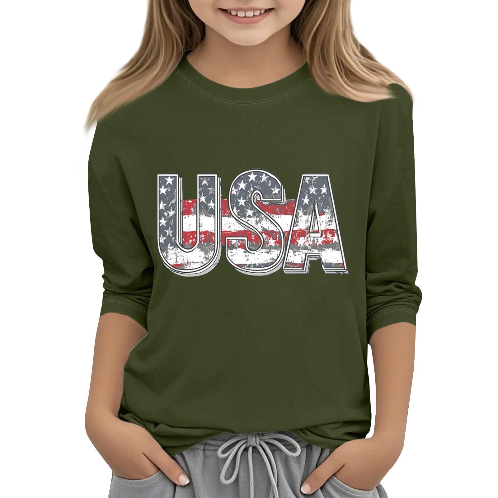 

Детская повседневная футболка с круглым вырезом и принтом «День независимости» с рукавом 3/4 110 армия зеленый