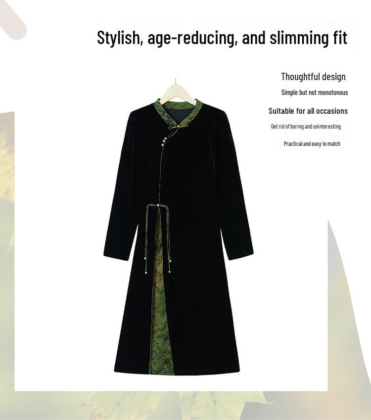 Mother's Wear: New Spring & Autumn 2026 Chinese Style Gold Silk Velvet Qipao Dress for Middle-Aged & Elderly Women