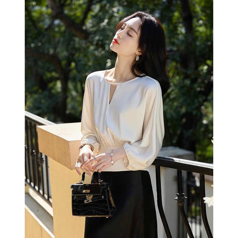 Demana Silky Drape Satin Tie-Sleeve Shirt S