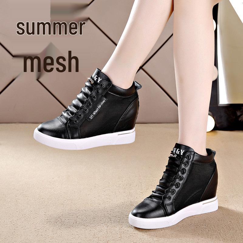 

Women s Spring/Summer 2026 Wedge Heel High-Top White Shoes - Korean Style, Height-Enhancing Casual Sneakers with Thick Soles. 34