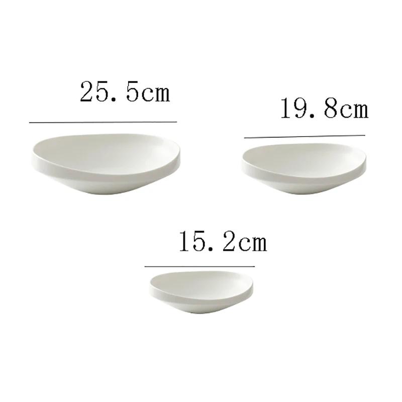 High-end Ceramic Western Food Pasta Plate Creative White Oval Salad Bowl 10 Inches Thick Edge Dessert Plate Restaurant Tableware