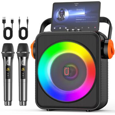 Karaoke stroj se 2 bezdrátovými mikrofony, Bluetooth 5.3 karaoke stroj s 6,5" reproduktorem, PA systém s nastavením echa pro domácí večírky