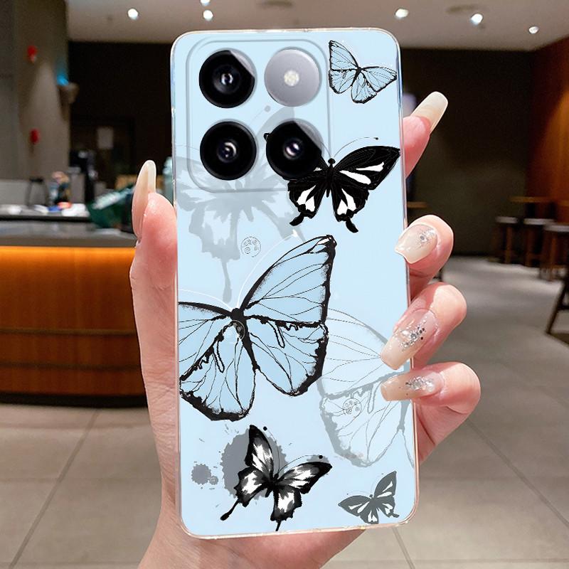 For Xiaomi 14T / Xiaomi 14T Pro Case Clear Luxury Fashion Butterfly Flower Soft TPU Silicone Casing Cover Transparent Phone Case