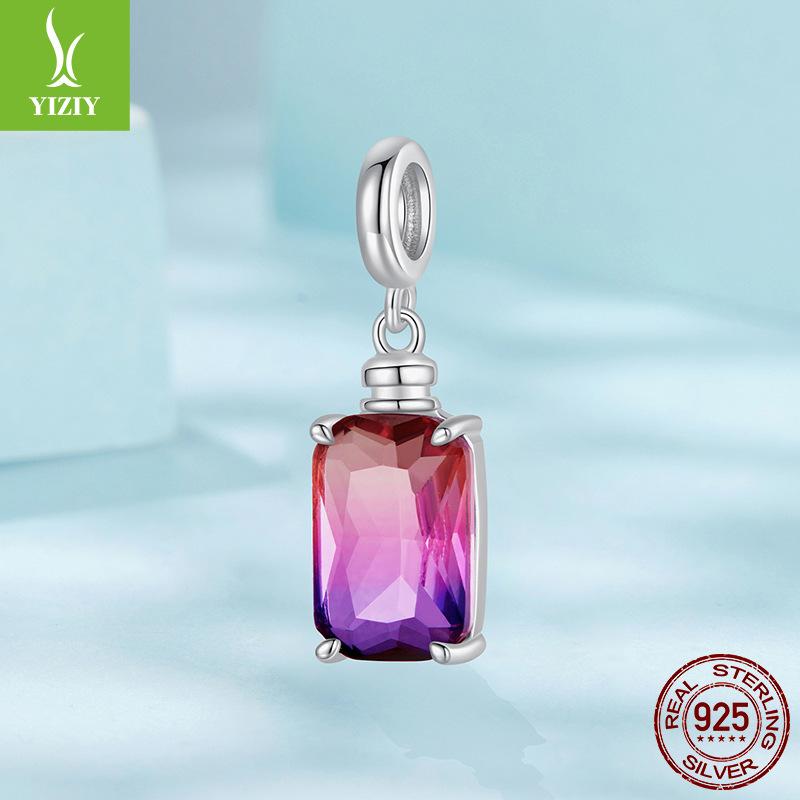 Gradual Change Rose Red Perfume Bottle Diy Pendant Accessories Exquisite Versatile S925 Silver Charm Beads