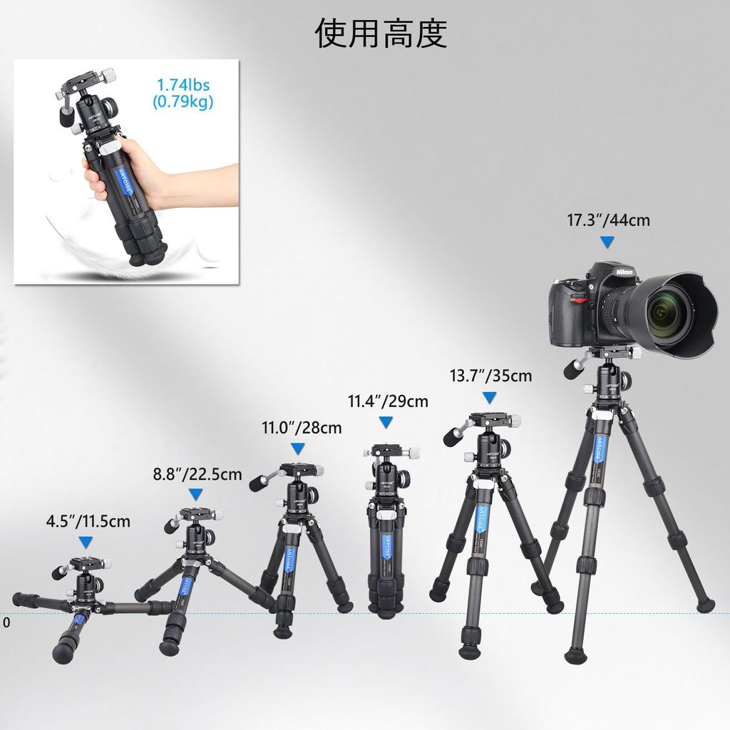 ARTCISE 22mm Diameter Mini Carbon Fiber Tripod 28mm Handle Ball Head Lightweight and Camera Tabletop Tripod with CNC Panoramic Compatible with