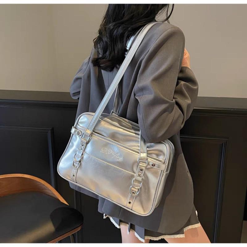 

Korean Style Simple All-match Silver Backpack Fashionable One-shoulder Underarm Bag Large-capacity Tote 32x9x23 серебряный