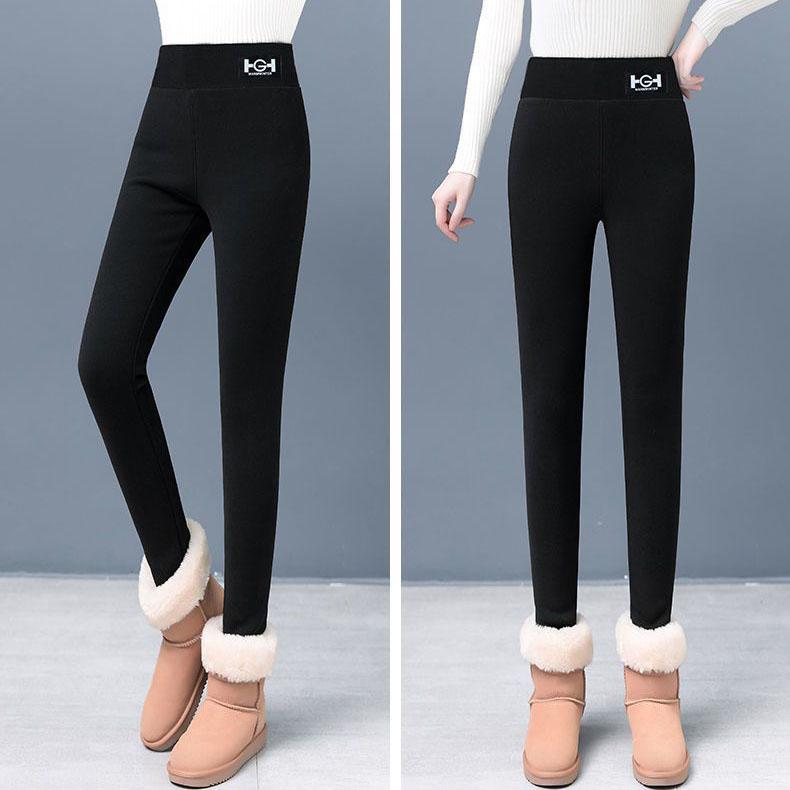 Winter Women Leggings Solid Warm Leggings Thicken Lambwool Hight Waist Fleece Keep Butt Lift High Stretchy Walking Pants Pocket