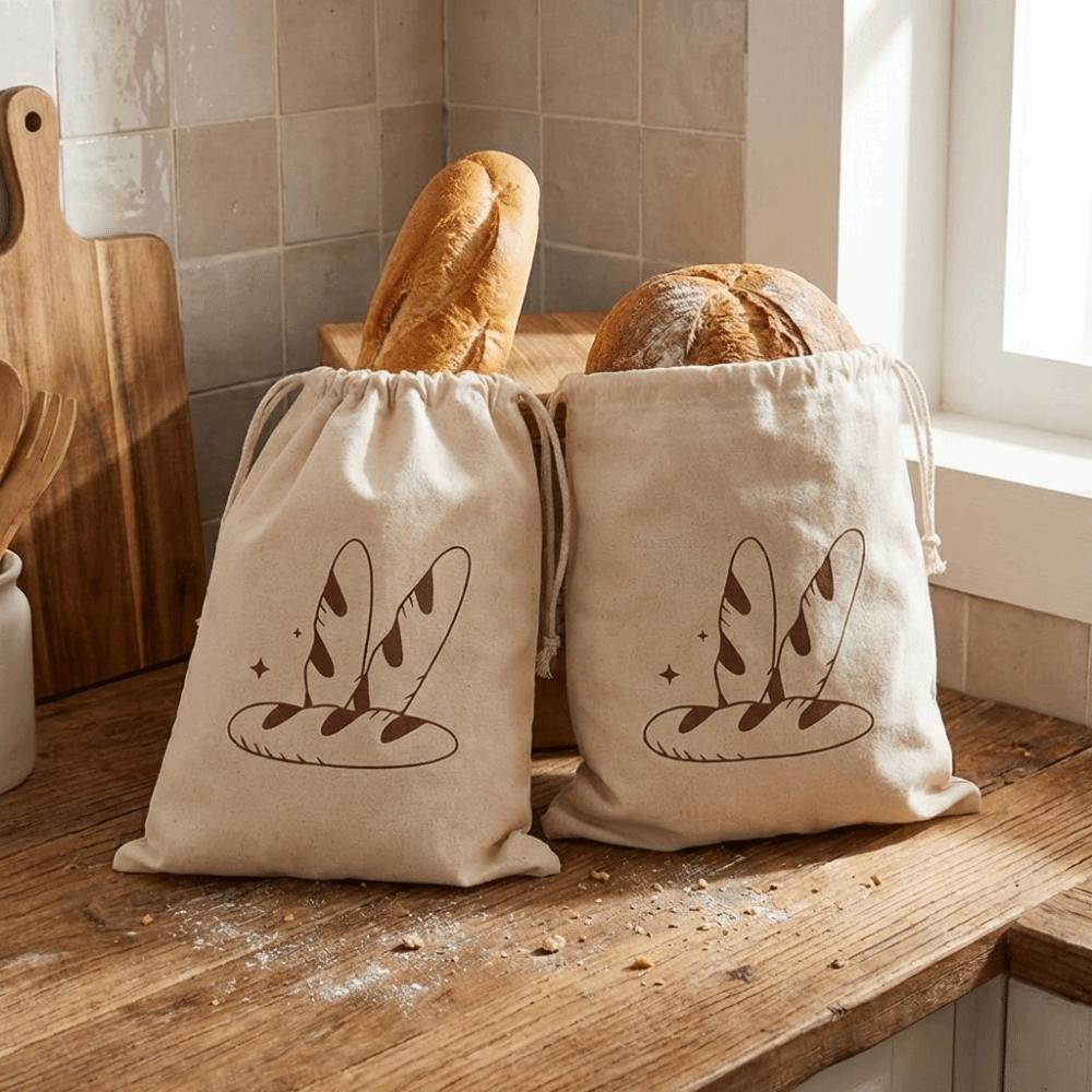 2PCS Large Linen Bread Bag Eco Friendly French Stick Storage Bag Food Container  Home Baking