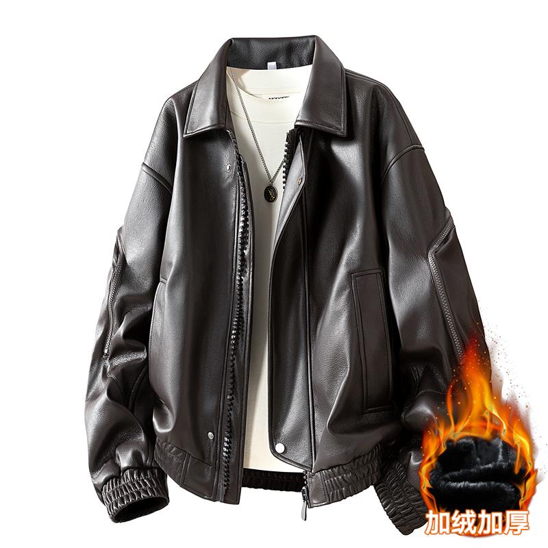 Autumn And Winter Men's Motorcycle Suit Simple And Versatile Leather Jacket Loose Leather Jacket