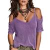 Women S Solid Mesh Cold Shoulder Knit Top Short Sleeve Summer