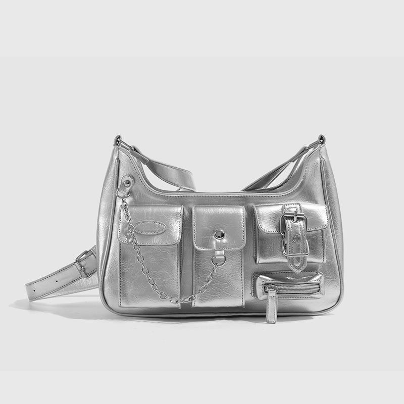 Niche Vintage Hong Kong-Style Patent Leather Motorcycle Shoulder Bag for Millennial Hot Girls