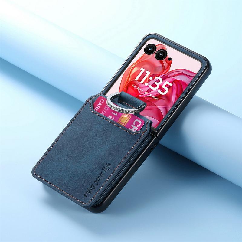 Für Motorola Razr 60 Ultra 50 40 Hülle Shell Leder Kartenfach Ständer Matt Stoßfest Hart PC Ringhalter 2 Stück Klapphandy Abdeckung