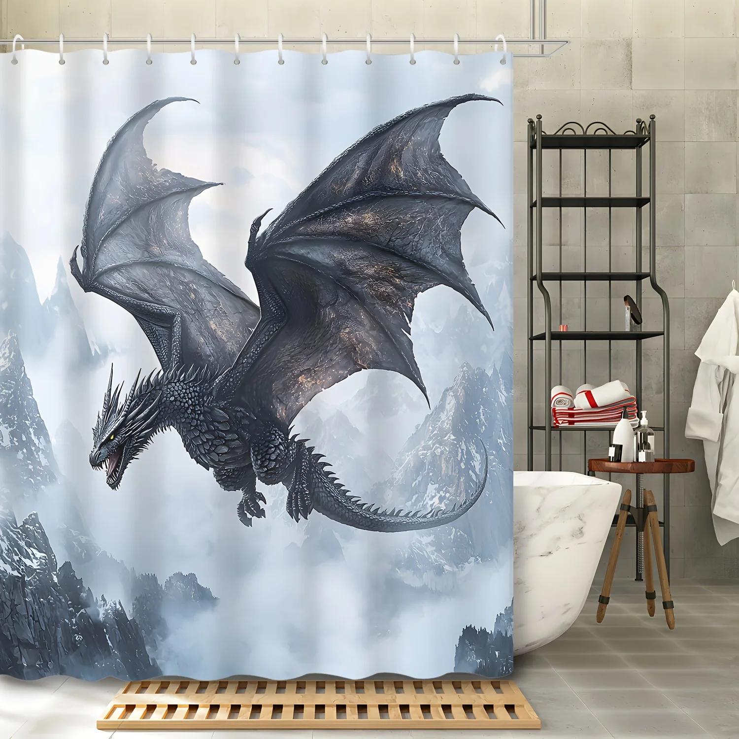 

Mysterious Dragon Shower Curtain - Majestic Flying Creatures Hanging On The Living Room Wall, Bedroom Decoration - Fantasy And W60H190(CM)-1 Pcs