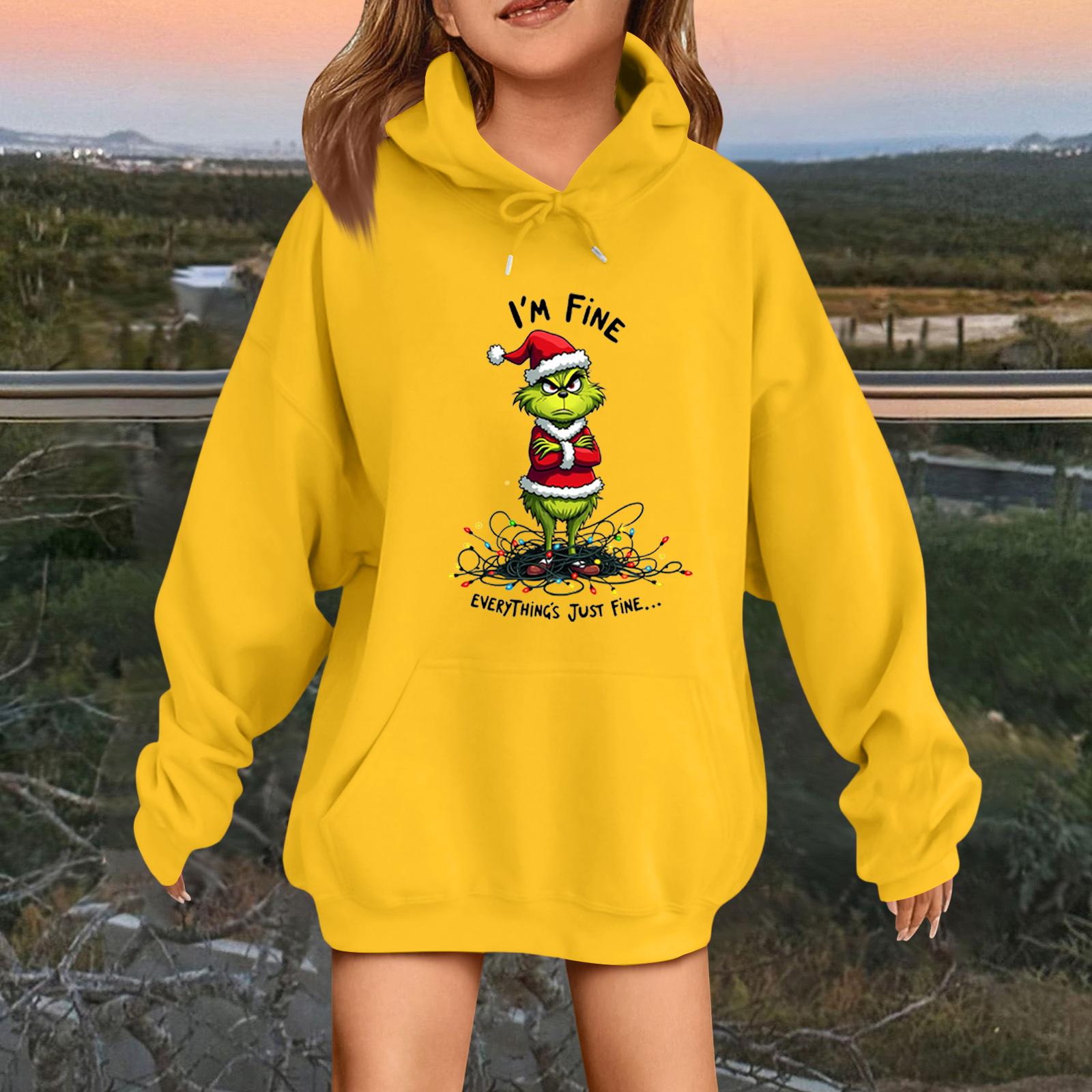 

Детская модная повседневная толстовка с капюшоном свободного кроя с длинными рукавами и рождественским принтом 160 жёлтый