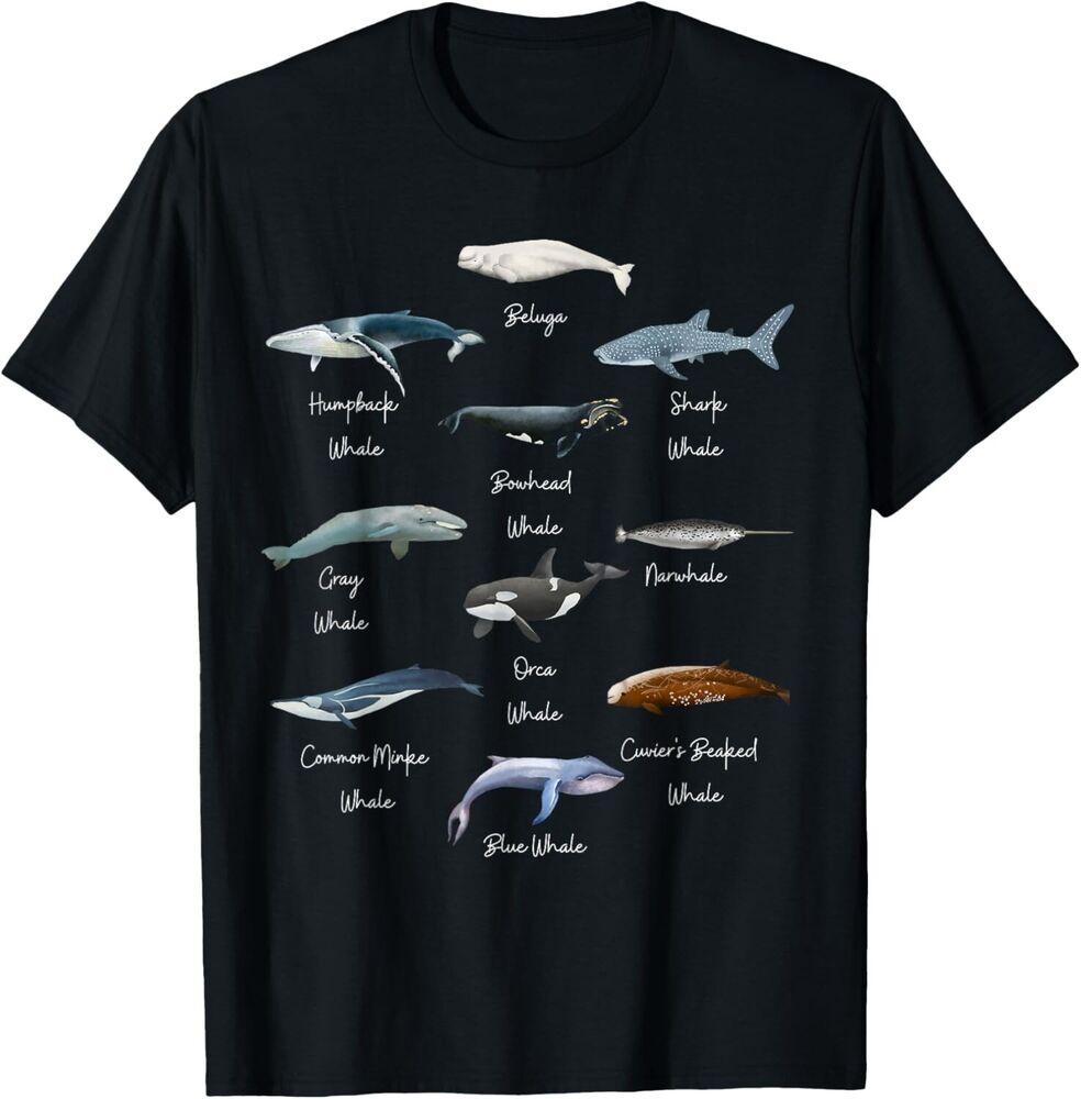 

Types Of Whales Watercollor Cute Ocean Mammals Guide Gift Unisex T-Shirt S