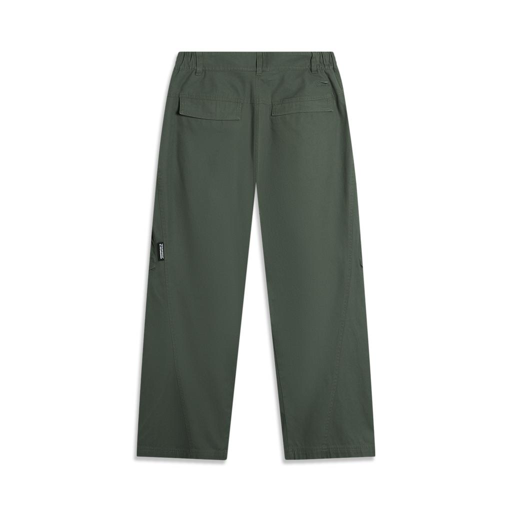 Li Ning CF Suo Solid Color Loose Wide Leg Comfortable Casual Pants Men Bottoms Dark-Green AKXU503-1