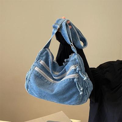 2025 Women's Harajuku Style Denim Canvas Crossbody Bag - Large Capacity, Simple Design