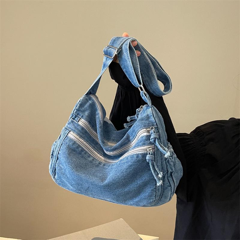 2025 Women's Harajuku Style Denim Canvas Crossbody Bag - Large Capacity, Simple Design