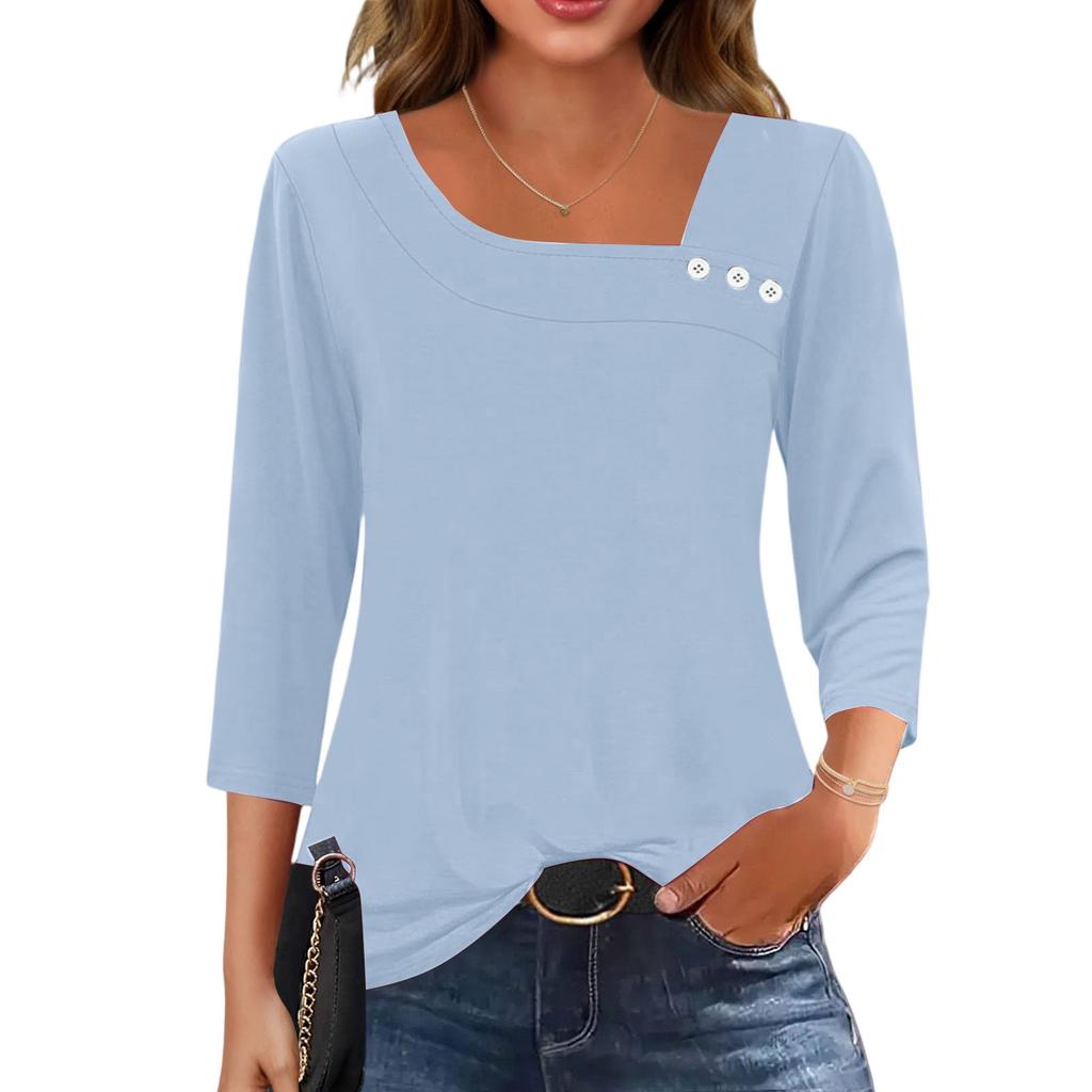 3/4 Sleeve Shirts For Women  Tees Blouses Casual Plus Size Basic Tops Pullover
