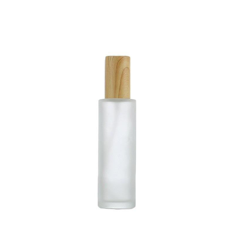Frosted Glass Cosmetic Bottle Set: Wood Grain Lid Lotion, Press, Spray, Face Cream, Travel Refillable Empty Bottles