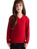 Girls' V-neck Wool Base Layer Sweater - Soft, Warm, Skin-friendly, Solid Color One-Piece Top