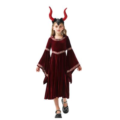 Halloweenský dětský kostým Vintage dvorský dětský kostým Čarodějnice Červená Karkulka Středověká renesanční dívčí róba