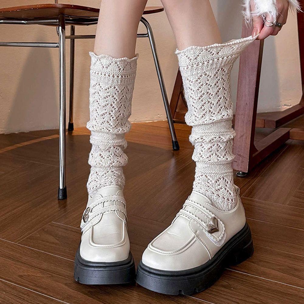Knitted Stacked Long Tube Socks Warmth Mid Tube Socks New Hollow Calf Socks Autumn Winter