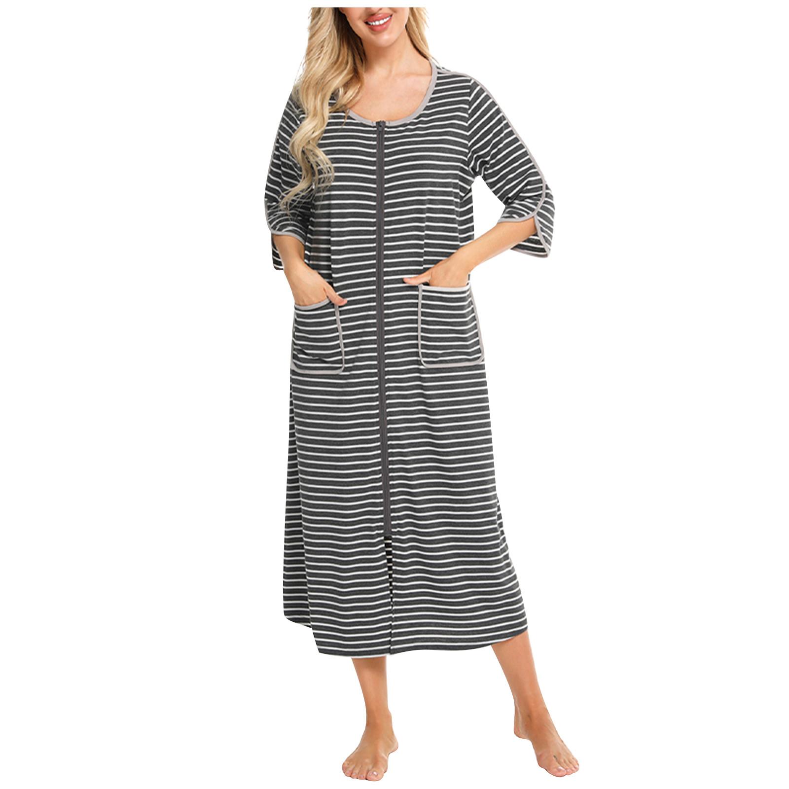 Модное женское летнее повседневное платье-пуловер с круглым вырезом и полосками и рукавом — фото 4