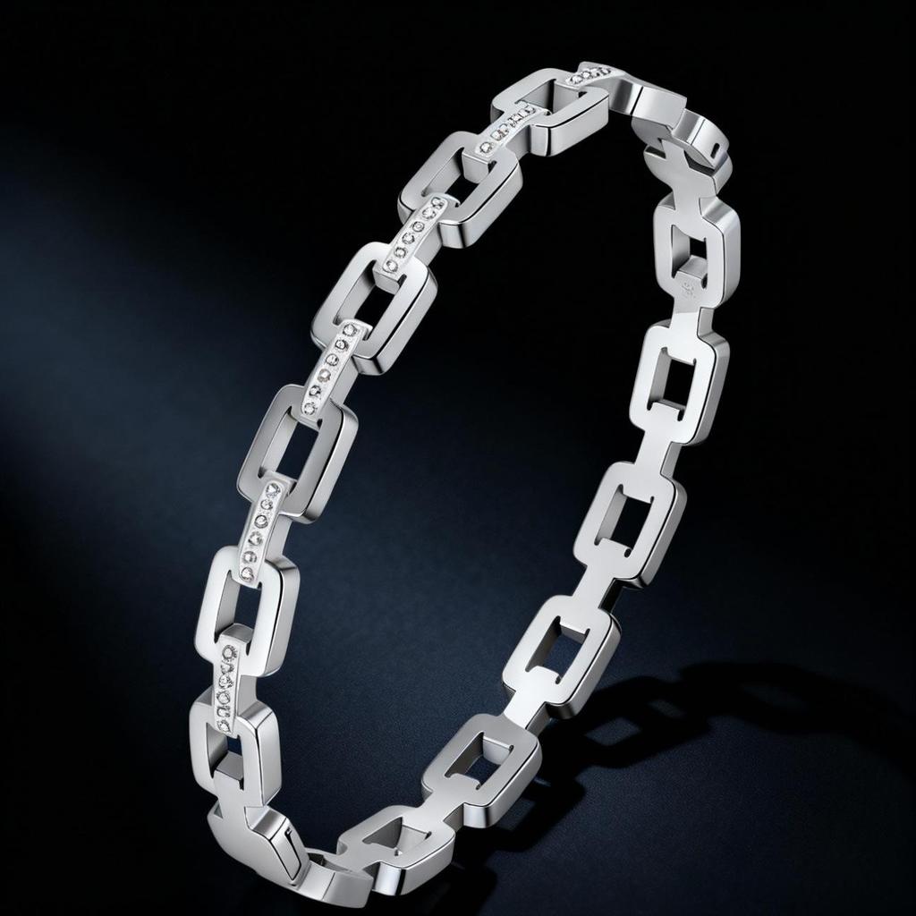 Women's Luxury Stainless Steel Bracelet: Electroplated Titanium, Full Diamond Set, European-American Style