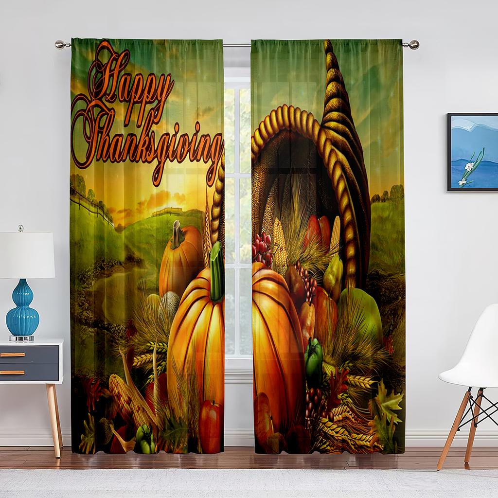 Święto Dziękczynienia Rustykalne Jesienne Drewniane Tło Przezroczysty Zasłona do Salonu Holu Ściana Dekoracja Domowe Okno Nadruk Tiulowe Zasłony