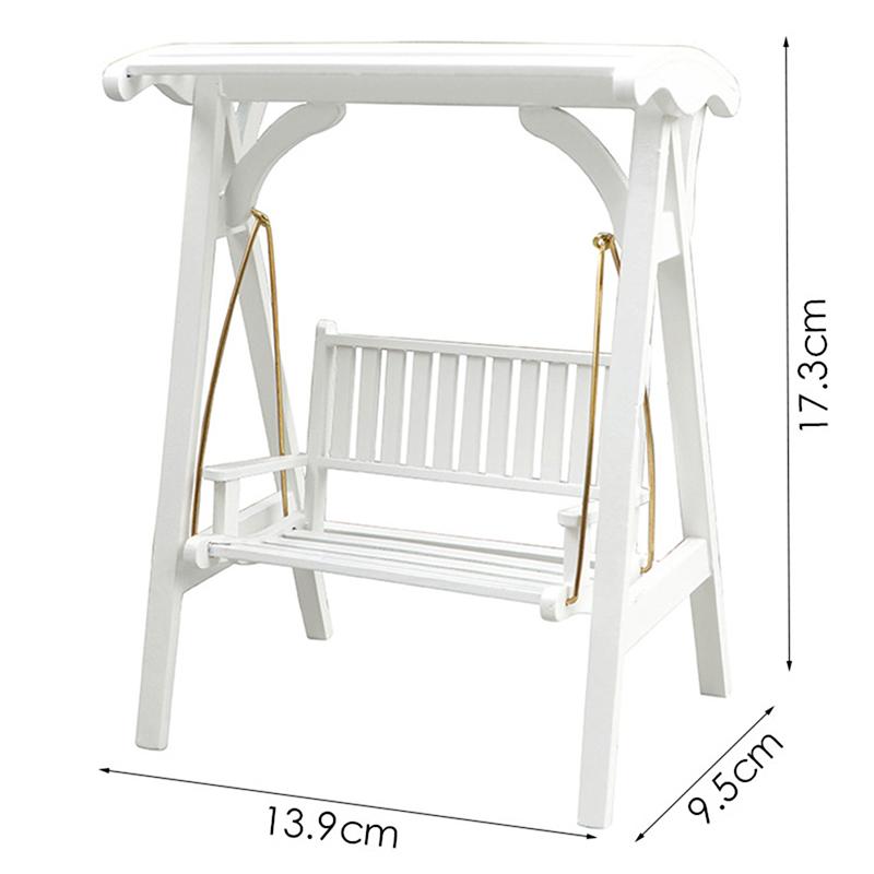 1:12 White Wood Swing Modle Toys Dollhouse Miniature Furniture Mini Wooden Swing Chair Garden Scene Doll House Decor Accessories