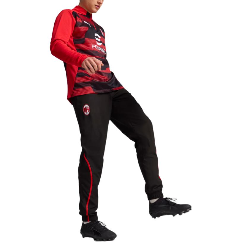 Puma AC Milan SS24 Retro Sports Brand Logo Color Block Quick-Dry Mid-Rise Casual Pants Men pants Black Red 777717-04