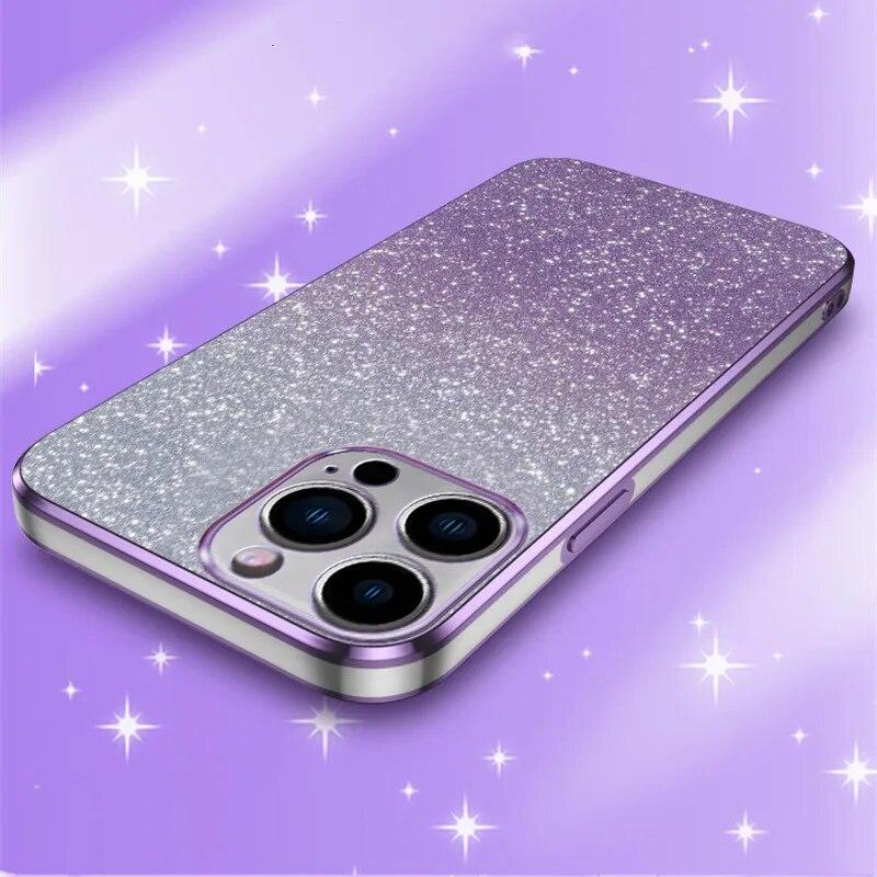 Fashion Gradient Bling Plating Hülle für iPhone 15 Pro Max 14 Plus 13 12 Mini 11 X XR Xs 7 8 SE 2022 Silikonhülle Glitzer Rückseite