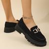 NEW Spring/Autumn Women Loafers Round Toe Chunky Heel Shoes Sheep Suede Shoes for Women Retro Metal Buckle Platform Women Shoes