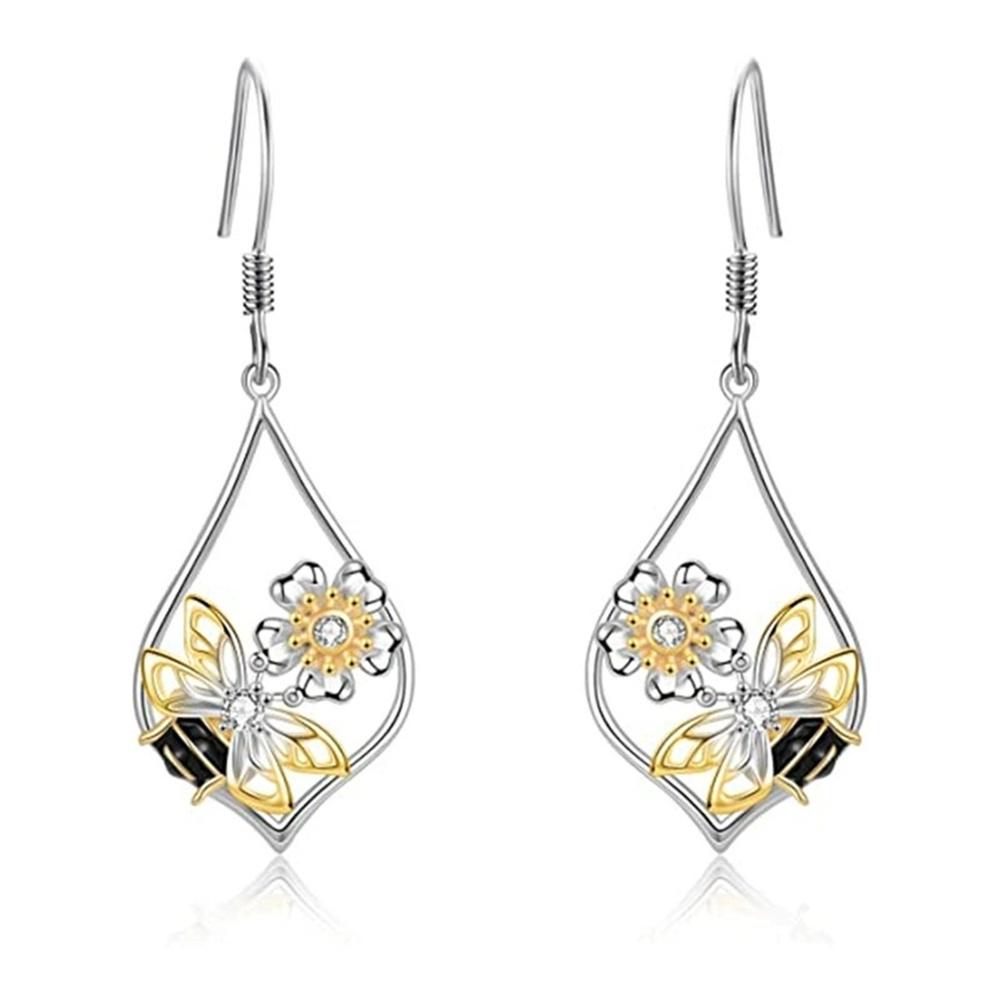 Charm Female Bee Animal Flower Drop Earrings Cute Trendy Bridal Silver Color Dangle Wedding  For Women