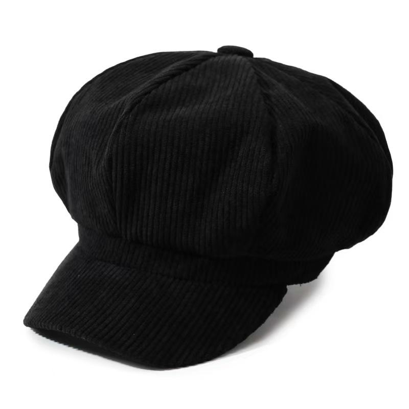 Autumn and Winter Corduroy Star Anise Newsboy Hat Women's Retro Brimmed Beret Showing Face Small Velvet Painter Hat