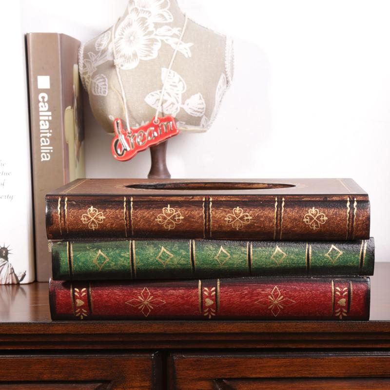 Retro Europäische Simulation Buch Taschentuchbox Holz Kreative Papieraufbewahrungsbox Wohnzimmer Restaurant Küchentisch Dekoration