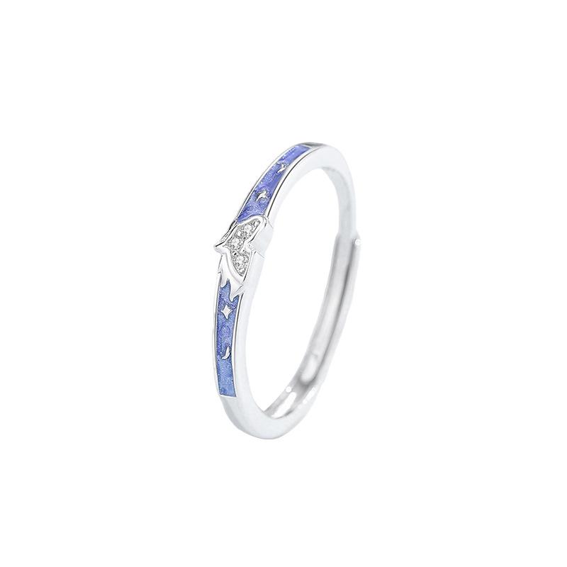 Tichya Original Zodiac Horse Couple Rings: Star Moon Design, S925 Sterling Silver, Enamel Finish, Adjustable Size. Size 6