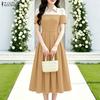 Women Patchwork Casual Turn Down Collar Elegant Short Sleeve Dress