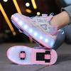 2024 Girls' LED Leather Roller Shoes: Double-Wheel, Removable, Children’s Skating Sneakers