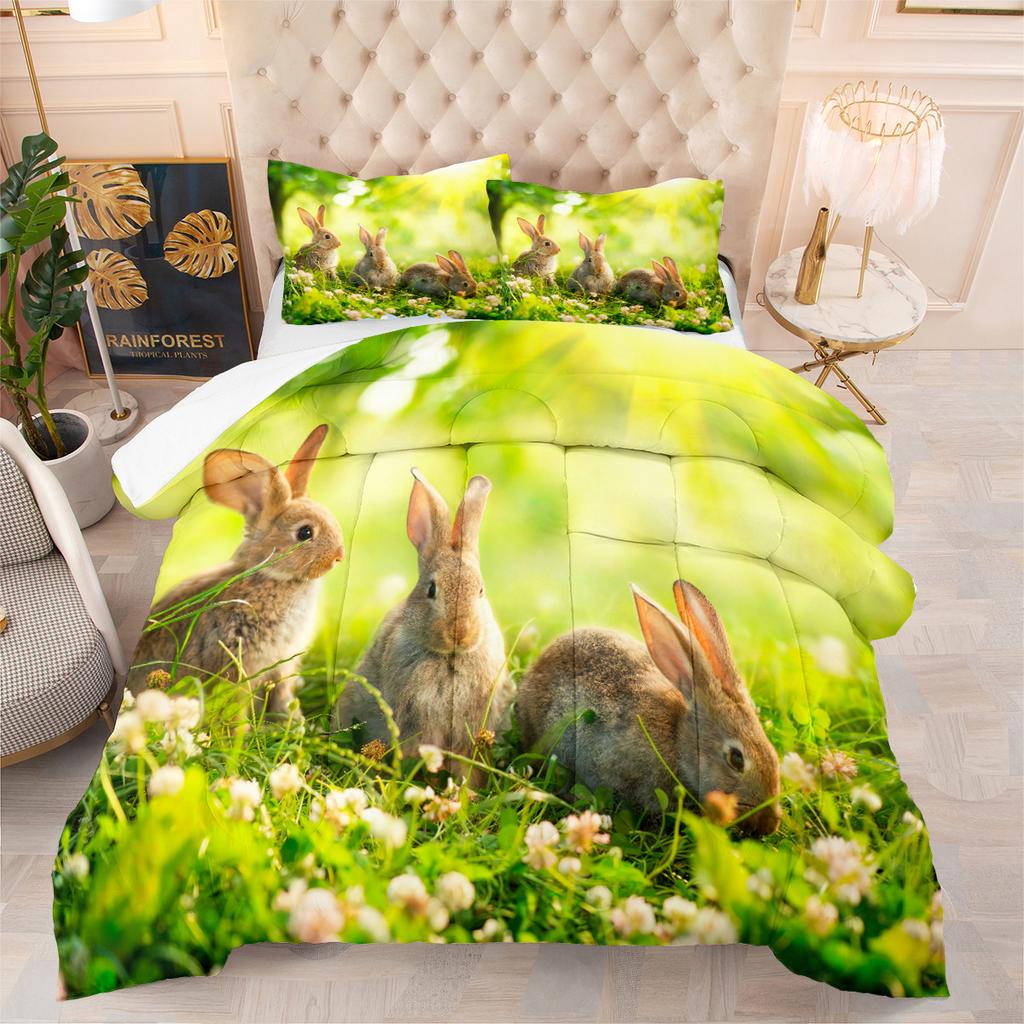 Animal Series Digital Print Quilted Comforter Bedding Set - 3 Piece Cartoon Duvet Cover Set