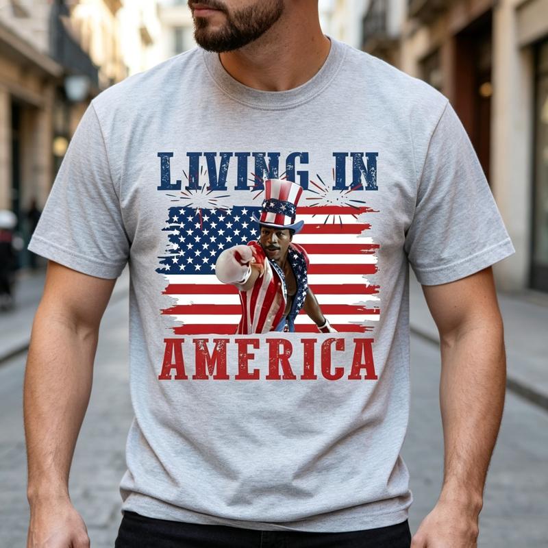 Living In America Graphic T Shirt Retro American Flag USA Patriotic Tee Unisex Unisex Soft Cotton Crew Neck Short Sleeve Casual
