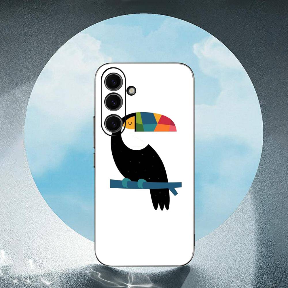 Cartoon Parrot Luxury Black Phone Case For Samsung Galaxy S23 S24 S25 Ultra S22 Plus S21