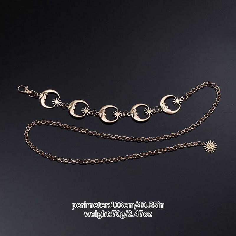 Waist Chain Metal Moon Belt Body Chain Women'S Retro Atmospheric Adjustable Dress Waist Jewelry
