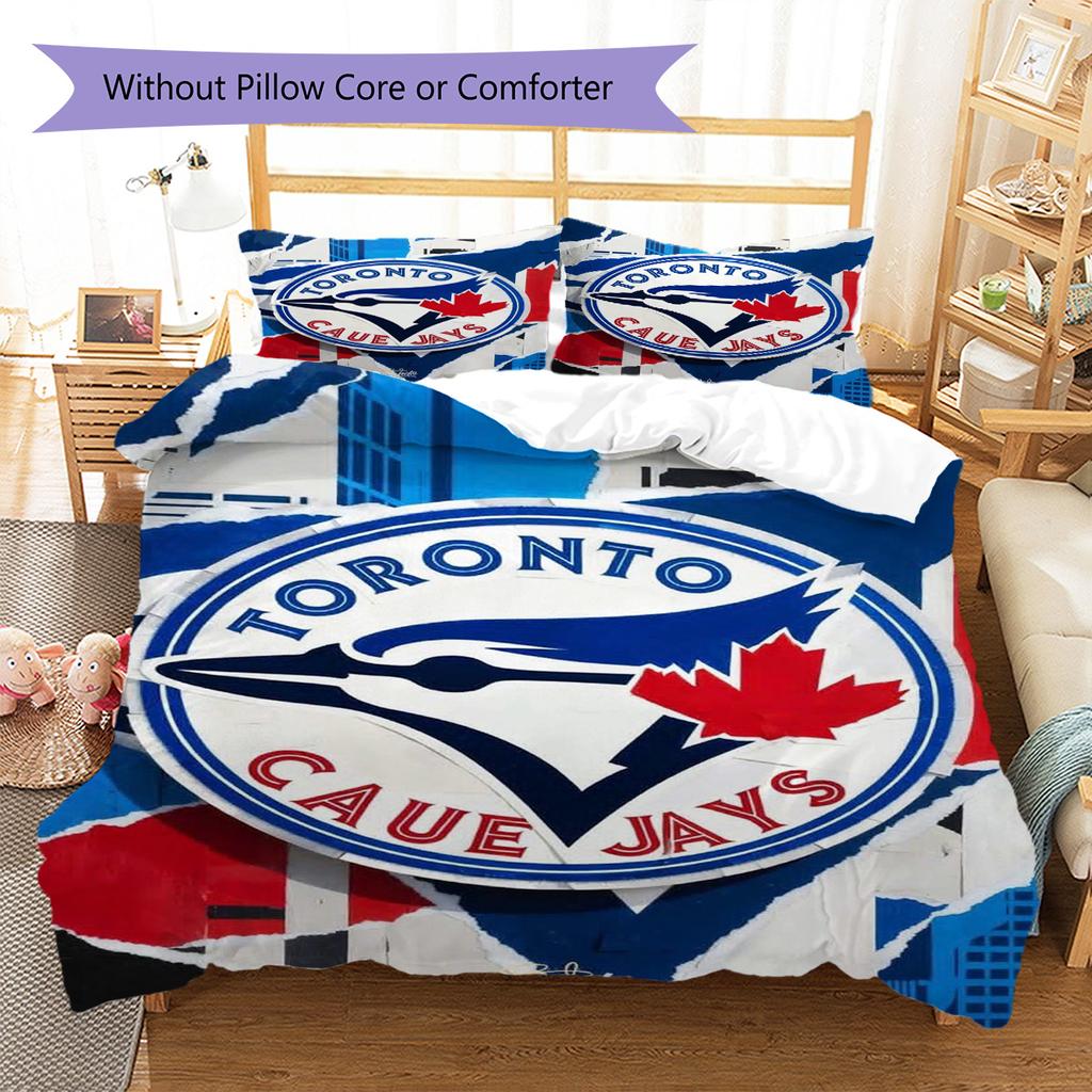 Toronto Blue Jays Pattern Bedding Set Quilt Cover Pillowcase Home Decor Gift (1 * Duvet Cover + 2 * Pillowcase, Without Core)