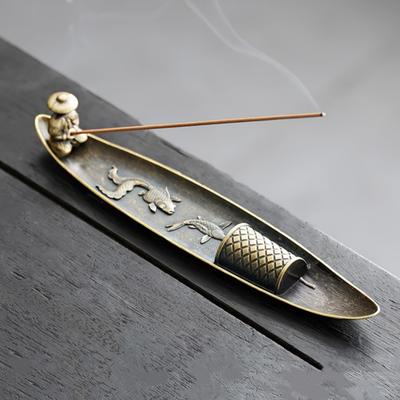 Fisherman Incense Holder Vintage Metal Fragrance Stick Burner Fishing Boat Incense Tray for Meditation Relaxatio Home Decor