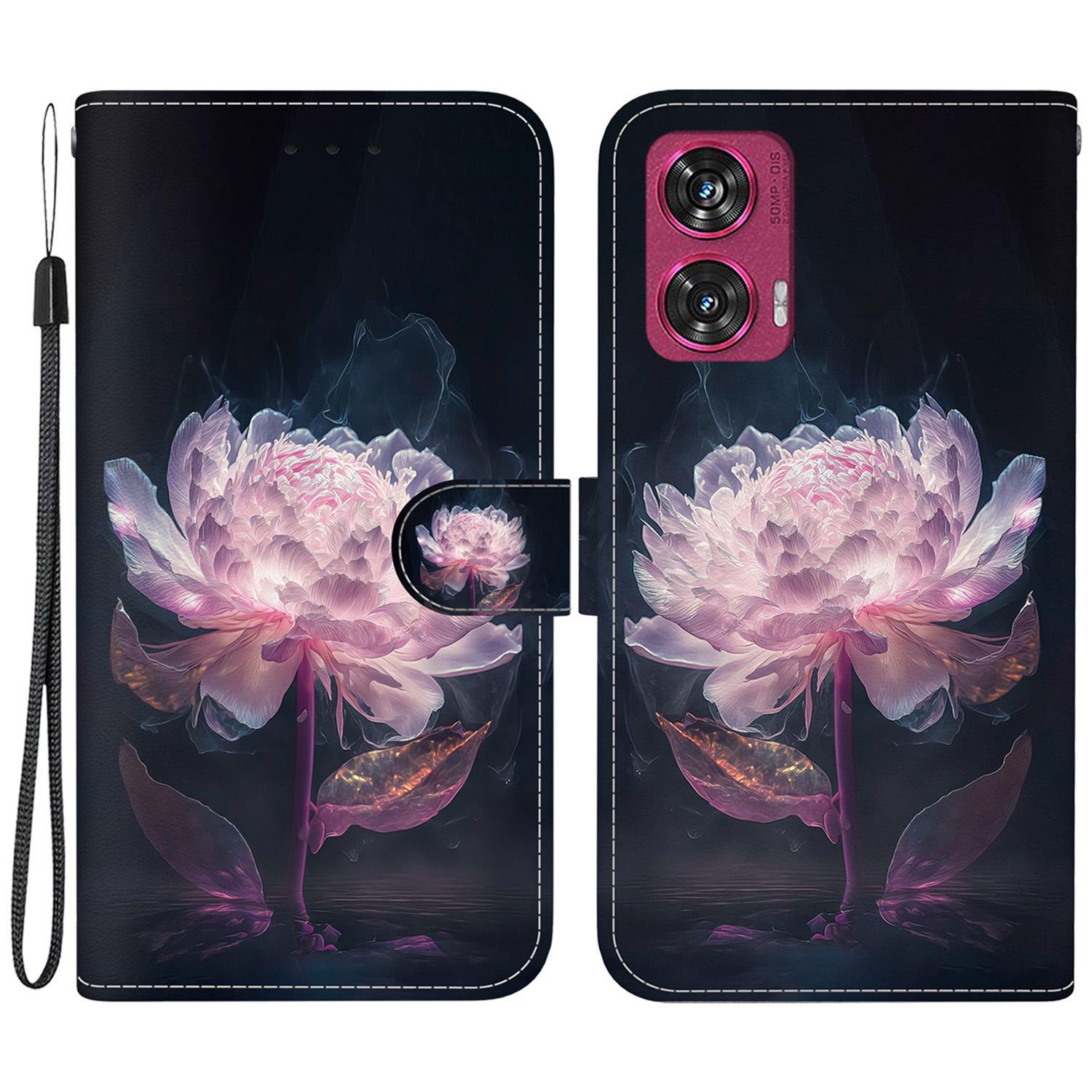

For Motorola Edge 50 Fusion 5G Wallet Case Pattern Printed Leather Phone Cover Purple Peony