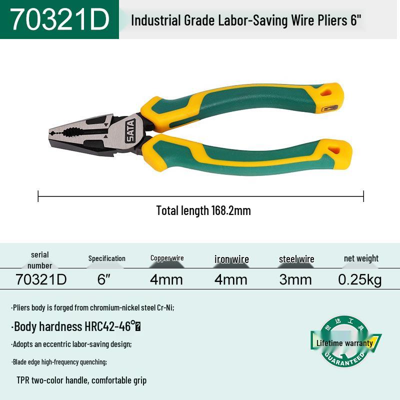 SATA 70321D/70322D/70323D Electrician Pliers Set: Wire Cutters, Tiger Pliers, Needle Nose, and Diagonal Cutting Pliers.
