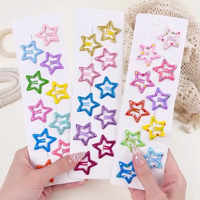 10Pcs/set Colorful Star Hair Clips for Baby Girls Glitter Metal Snap BB Clip Hairpin Headwear Baby Boutique Hairclip Accessories